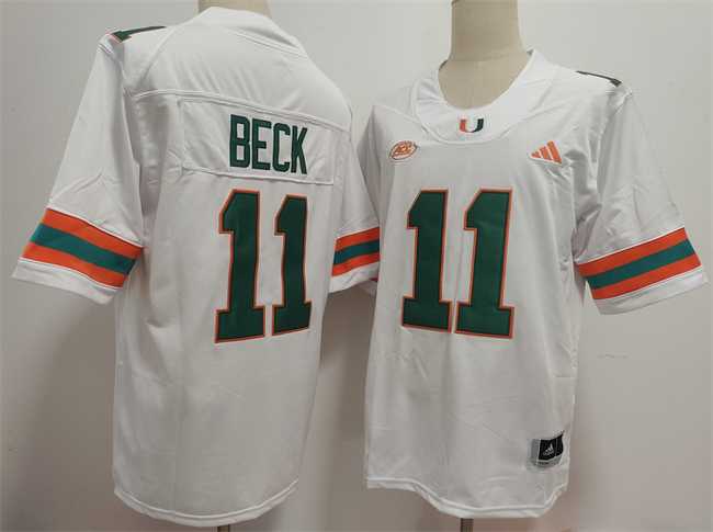 Mens Miami Hurricanes #11 Carson Beck White Stitched Football Jersey->->