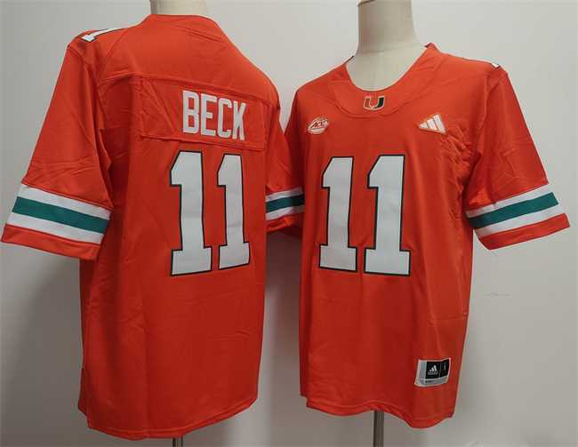 Mens Miami Hurricanes #11 Carson Beck Orange Stitched Football Jersey->->