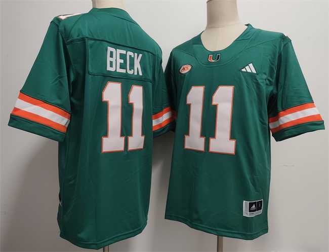 Mens Miami Hurricanes #11 Carson Beck Aqua Stitched Football Jersey->->