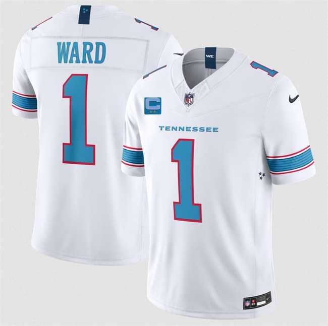 Mens Tennessee Titans #1 Cameron Ward White 2026 With 2-Star C Patch F.U.S.E. Vapor Limited Stitched Jersey