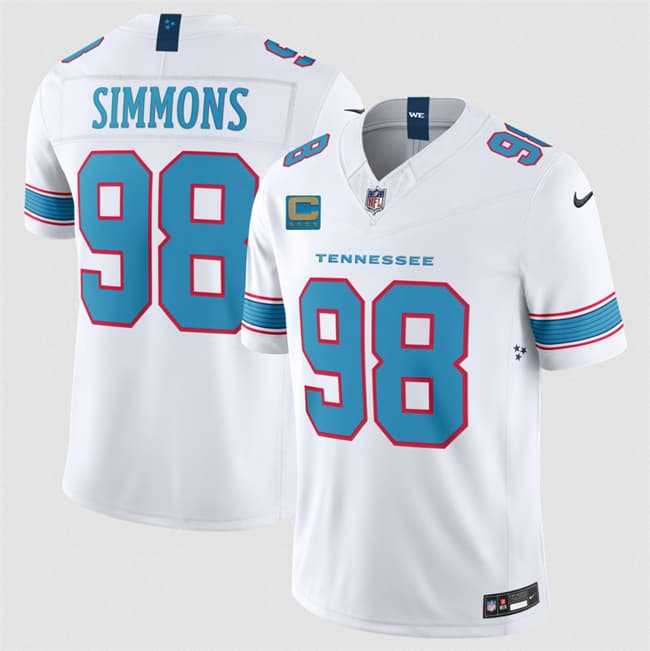 Mens Tennessee Titans #98 Jeffery Simmons White 2026 With 4-Star C Patch F.U.S.E. Vapor Limited Stitched Jersey