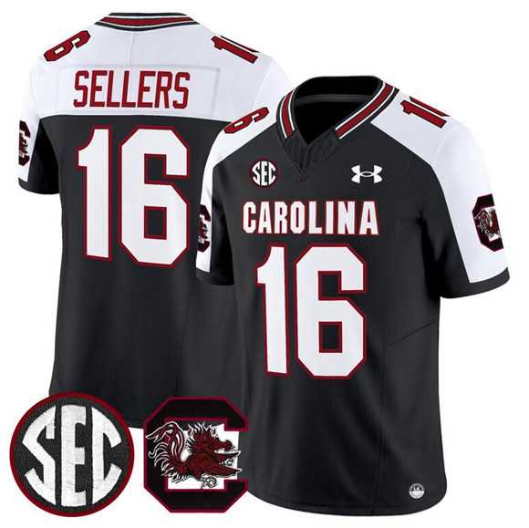 Mens South Carolina Fighting Gamecocks #16 LaNorris Sellers Black White 2025 F.U.S.E. Stitched Jersey Dzhi->->