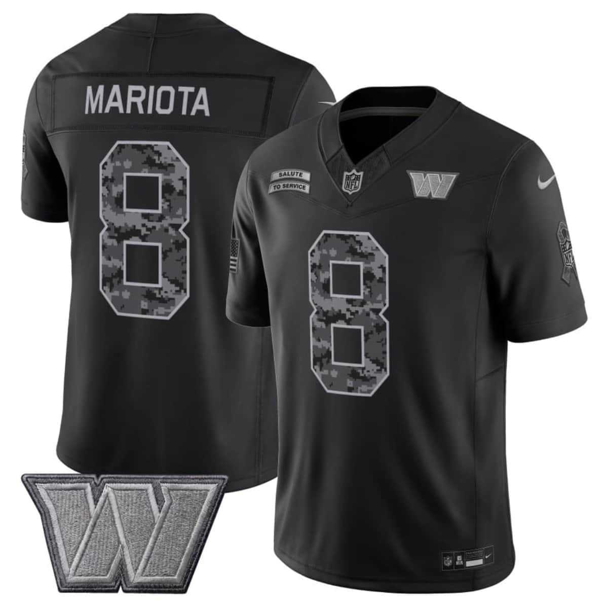 Mens Washington Commanders #8 Marcus Mariota Black F.U.S.E. 2026 Salute to Service Limited Stitched Jersey