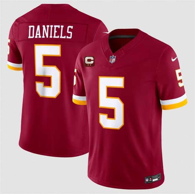 Mens Washington Commanders #5 Jayden Daniels Burgundy With 2-Star C Patch F.U.S.E. Vapor Limited Stitched Jersey