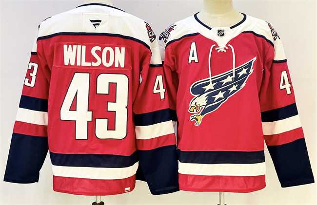 Mens Washington Capitals #43 Tom Wilson Red With A Patch Stitched Hockey Jersey->->