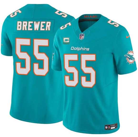 Mens Miami Dolphins #55 Aaron Brewer Aqua 2025 F.U.S.E. With 1-Star C Patch Vapor Limited Stitched Jersey Dzhi