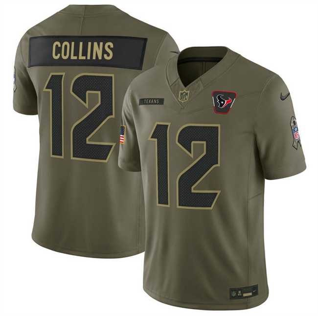 Mens Houston Texans #12 Nico Collins Olive 2025 F.U.S.E. Salute to Service Limited Stitched Jersey Dyin