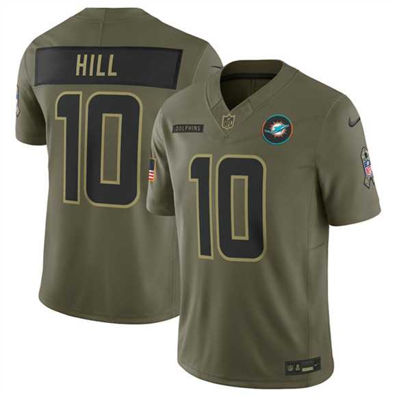 Mens Miami Dolphins #10 Tyreek Hill Olive 2025 F.U.S.E. Salute to Service Limited Stitched Jersey Dyin->->