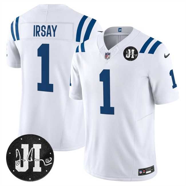 Mens Indianapolis Colts #1 Jim Irsay White 2025 F.U.S.E. Jim Irsay Patch Vapor Limited Stitched Jersey Dzhi