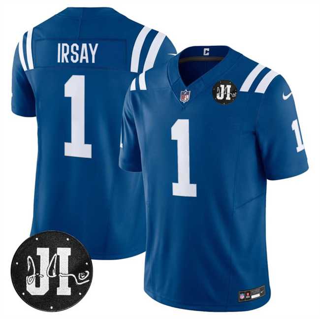 Mens Indianapolis Colts #1 Jim Irsay Blue 2025 F.U.S.E. Jim Irsay Patch Vapor Limited Stitched Jersey Dzhi