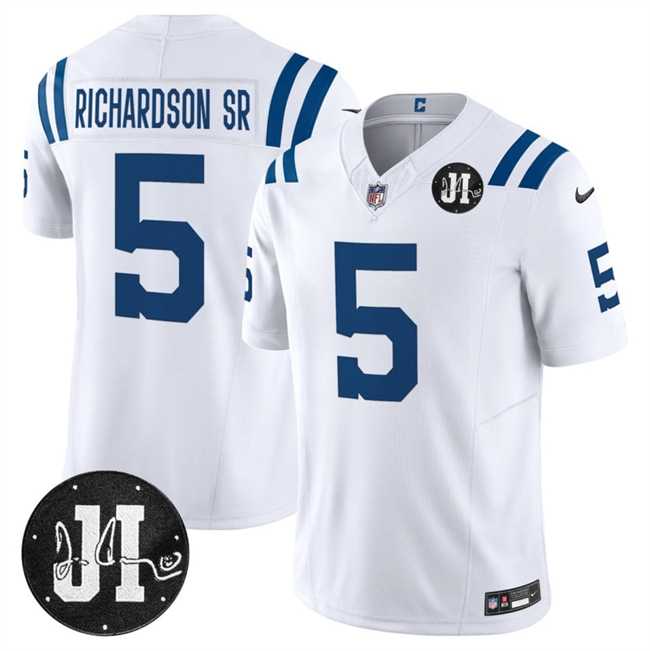 Mens Indianapolis Colts #5 Anthony Richardson White 2025 F.U.S.E. Jim Irsay Patch Vapor Limited Stitched Jersey Dzhi
