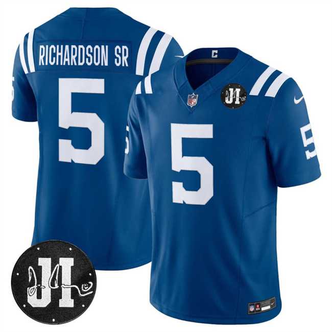 Mens Indianapolis Colts #5 Anthony Richardson Blue 2025 F.U.S.E. Jim Irsay Patch Vapor Limited Stitched Jersey Dzhi