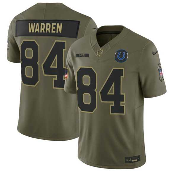 Mens Indianapolis Colts #84 Tyler Warren Olive 2025 Salute to Service Limited Stitched Jersey Dyin