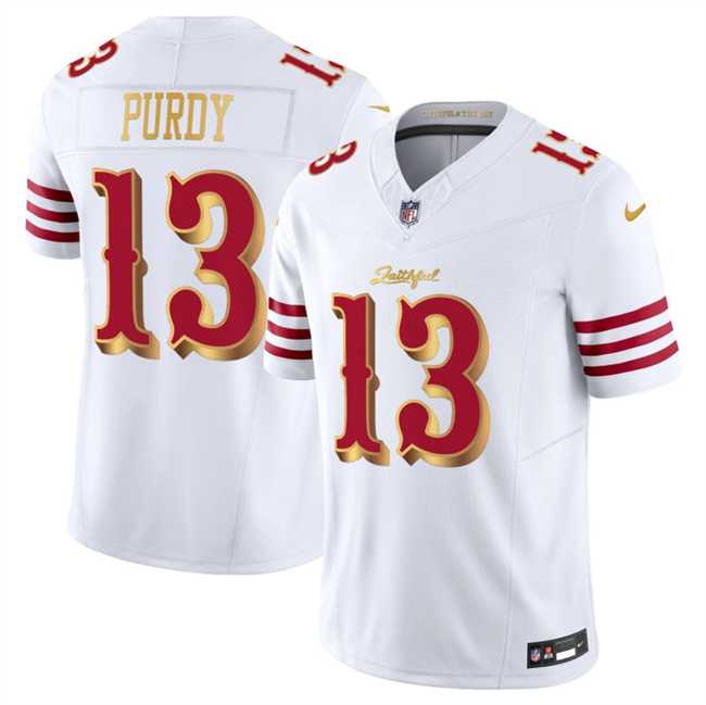 Mens San Francisco 49ers #13 Brock Purdy White Gold 2025 F.U.S.E. Rivalries Vapor Limited Stitched Jersey->->