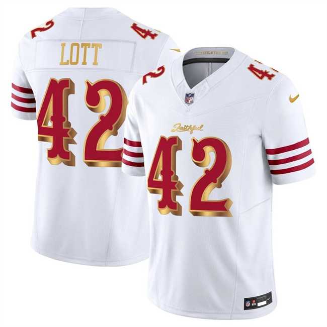 Mens San Francisco 49ers #42 Ronnie Lott White Gold 2025 F.U.S.E. Rivalries Vapor Limited Stitched Jersey->->