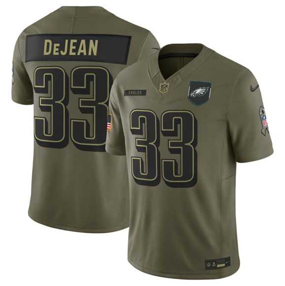 Mens Philadelphia Eagles #33 Cooper DeJean Olive 2025 Salute to Service Limited Stitched Jersey Dyin