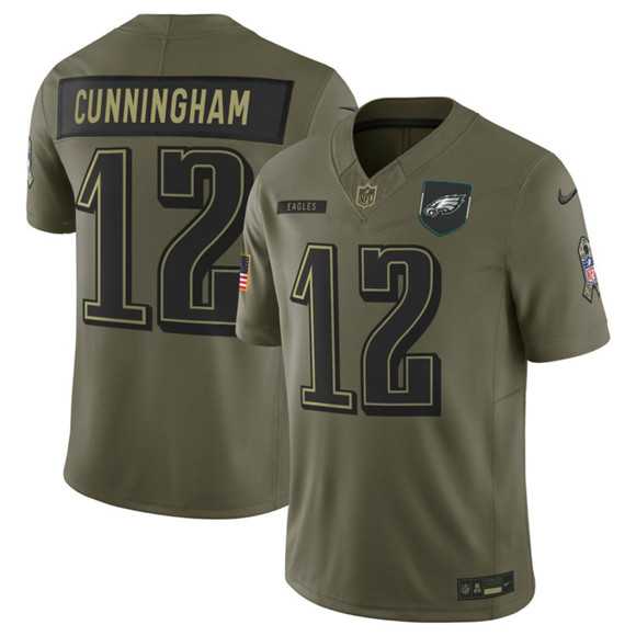 Mens Philadelphia Eagles #12 Randall Cunningham Olive 2025 Salute to Service Limited Stitched Jersey Dyin