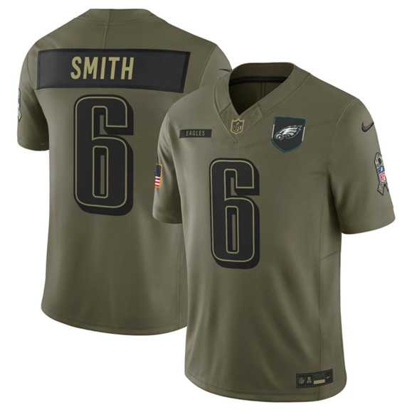 Mens Philadelphia Eagles #6 DeVonta Smith Olive 2025 Salute to Service Limited Stitched Jersey Dyin