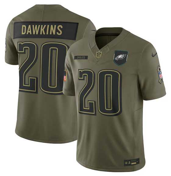 Mens Philadelphia Eagles #20 Brian Dawkins Olive 2025 Salute to Service Limited Stitched Jersey Dyin