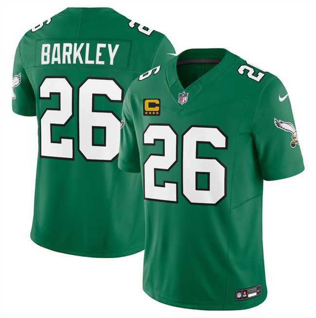 Mens Philadelphia Eagles #26 Saquon Barkley Kelly Green 2025 F.U.S.E. With 4-Star C Patch Vapor Untouchable Limited Throwback Stitched Jersey Dzhi