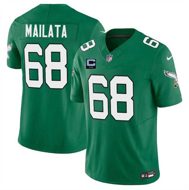 Mens Philadelphia Eagles #68 Jordan Mailata Kelly Green 2025 F.U.S.E. With 2-Star C Patch Vapor Untouchable Limited Throwback Stitched Jersey Dzhi