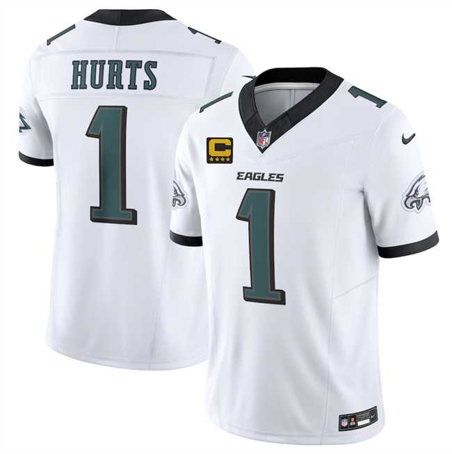 Mens Philadelphia Eagles #1 Jalen Jurts White 2025 F.U.S.E. With 4-Star C Patch Vapor Untouchable Limited Stitched Jersey Dzhi