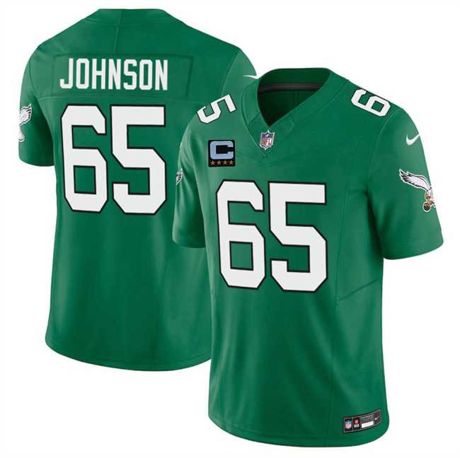 Mens Philadelphia Eagles #65 Lane Johnson Kelly Green 2025 F.U.S.E. With 4-Star C Patch Vapor Untouchable Limited Throwback Stitched Jersey Dzhi