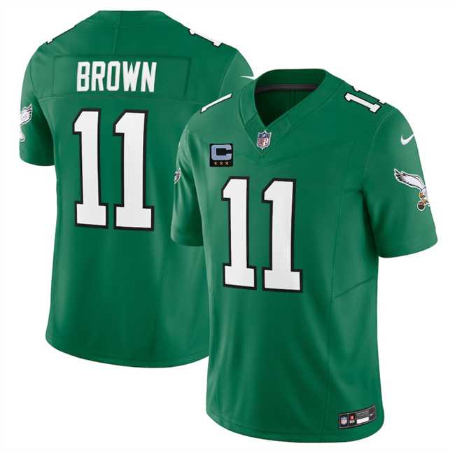 Mens Philadelphia Eagles #11 A.J. Brown Kelly Green 2025 F.U.S.E. With 3-Star C Patch Vapor Untouchable Limited Throwback Stitched Jersey Dzhi