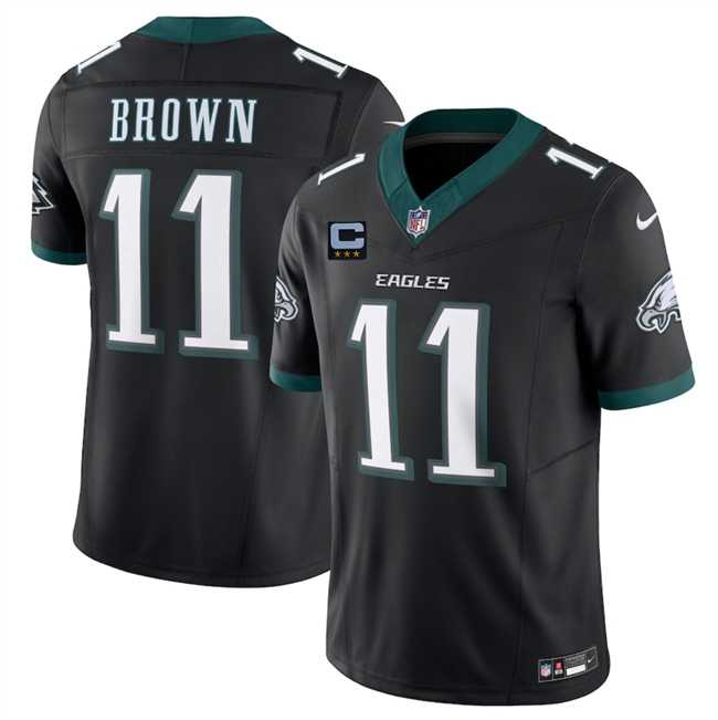 Mens Philadelphia Eagles #11 A.J. Brown Black 2025 F.U.S.E. With 3-Star C Patch Vapor Untouchable Limited Stitched Jersey Dzhi