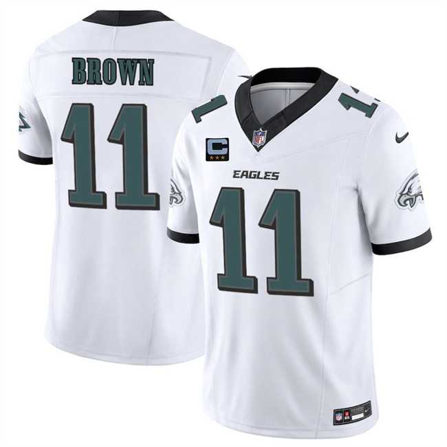 Mens Philadelphia Eagles #11 A.J. Brown White 2025 F.U.S.E. With 3-Star C Patch Vapor Untouchable Limited Stitched Jersey Dzhi