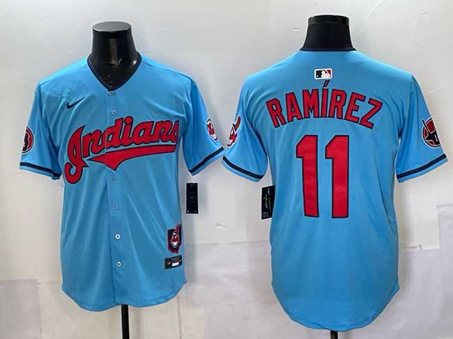 Mens Cleveland Guardians #11 Jose Ramirez Blue Vapor Premier Limited Stitched Baseball Jersey