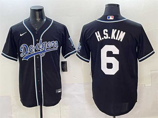 Mens Los Angeles Dodgers #6 H.S.Kim Black Cool Base Stitched Baseball Jersey