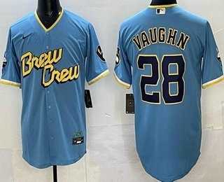 Mens Milwaukee Brewers #28 Andrew Vaughn Powder Blue 2022 City Connect Cool Base Jersey