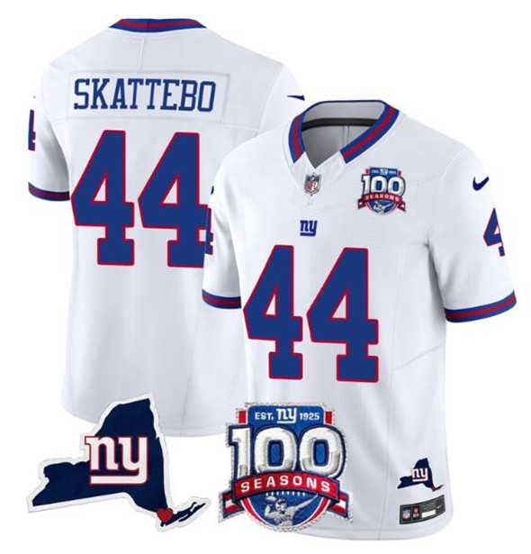 Men & Women & Youth New York Giants #44 Cam Skattebo White 2025 Draft F.U.S.E. 100th Season & State Patch Vapor Limited Stitched Jersey