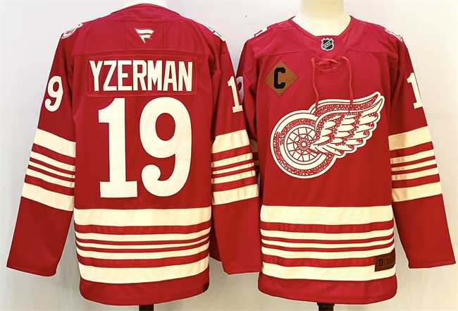 Mens Detroit Red Wings #19 Steve Yzerman Red 2025-26 With C Patch Centennial Premium Stitched Jersey