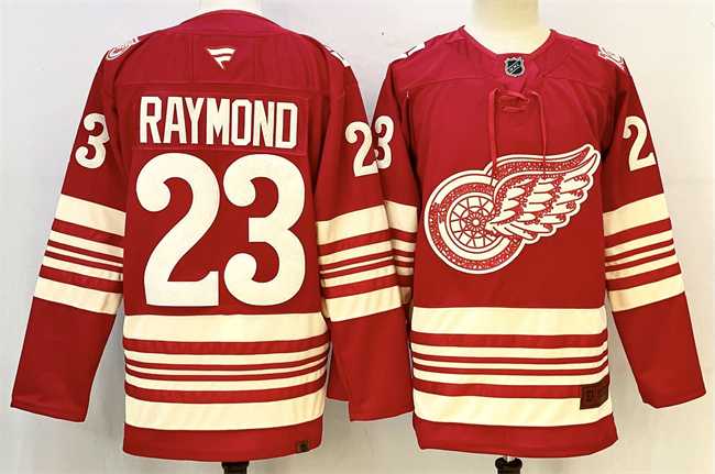 Mens Detroit Red Wings #23 Lucas Raymond Red 2025-26 Centennial Premium Stitched Jersey