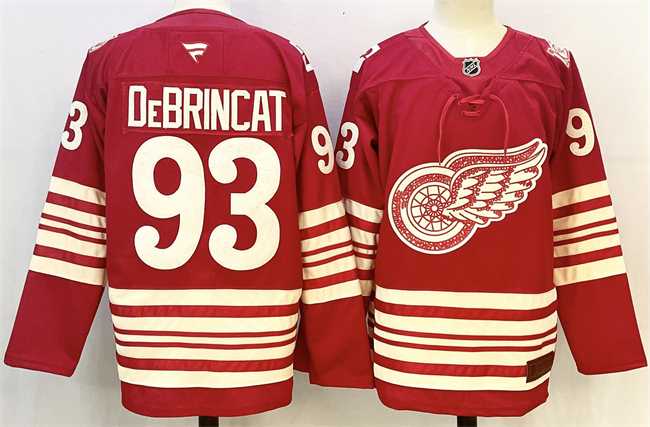 Mens Detroit Red Wings #93 Alex DeBrincat Red 2025-26 Centennial Premium Stitched Jersey