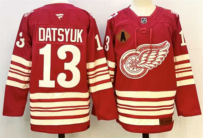 Mens Detroit Red Wings #13 Pavel Datsyuk Red 2025-26 With A Patch Centennial Premium Stitched Jersey