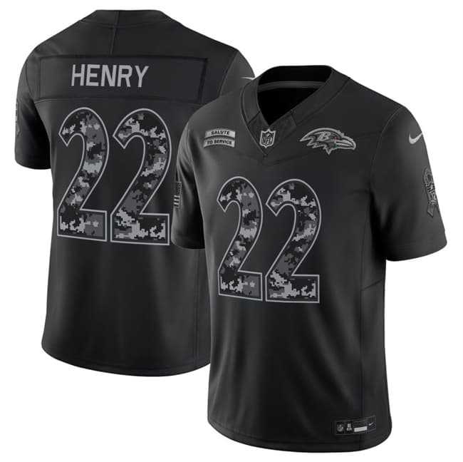 Mens Baltimore Ravens #22 Derrick Henry Black F.U.S.E. 2026 Salute to Service Limited Stitched Jersey