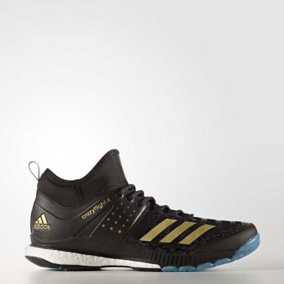 Mens Core Black/Metallic Gold/Icey Blue Adidas Crazyflight X Mid Volleyball Shoes 213NSLTK