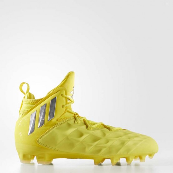 Mens Bright Yellow/Silver Metallic/Yellow Adidas Freak Lax Mid Cleats Lacrosse Cleats 653HIOTW