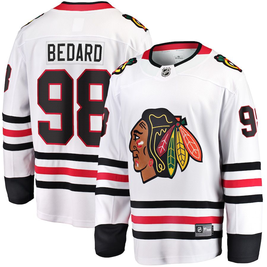 Men Chicago Blackhawks #98 Connor Bedard Fanatics Branded White Away ...