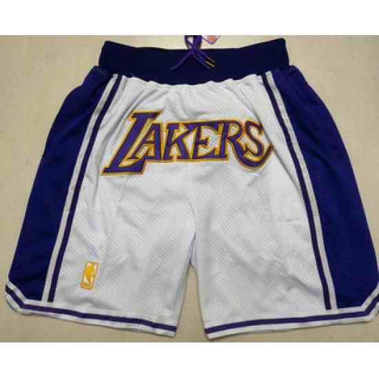 Men Los Angeles Lakers White Gold NBA Just Don Swingman Throwback Shorts