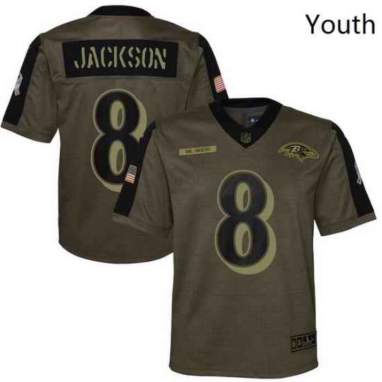 Youth Baltimore Ravens Lamar Jackson Nike Olive 2021 Salute To Service Game Jersey