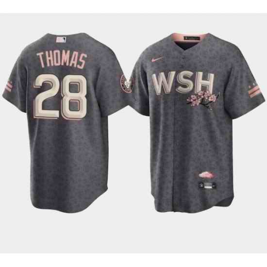 Men Washington Nationals #28 Lane Thomas 2022 Grey City Connect Cherry Blossom Cool Base Stitched jersey