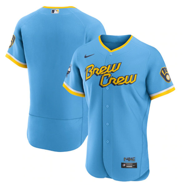 Men's Milwaukee Brewers Blank Powder Blue 2022 City Connect Flex Base Stitched Jersey