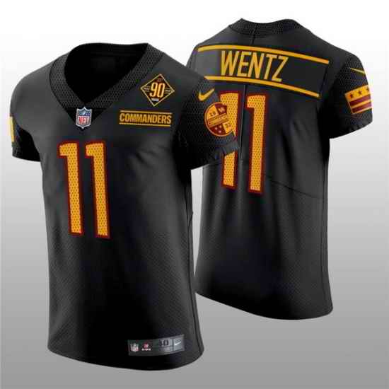 Men Washington Commanders #11 Carson Wentz 90th Anniversary Black Elite Stitched Jersey