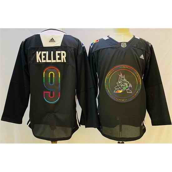 Men Arizona Coyotes #9 Clayton Keller 2022 Black Pride Night Stitched Jersey