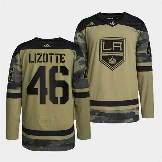 Men Los Angeles Kings #46 Blake Lizotte 2022 Camo Military Appreciation Night Stitched jersey