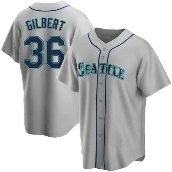 Men Seattle Mariners #36 Logan Gilbert Gray Cool Base Stitched Jersey